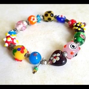 Vintage Art Glass Lampwork Bead Stretch Bracelet